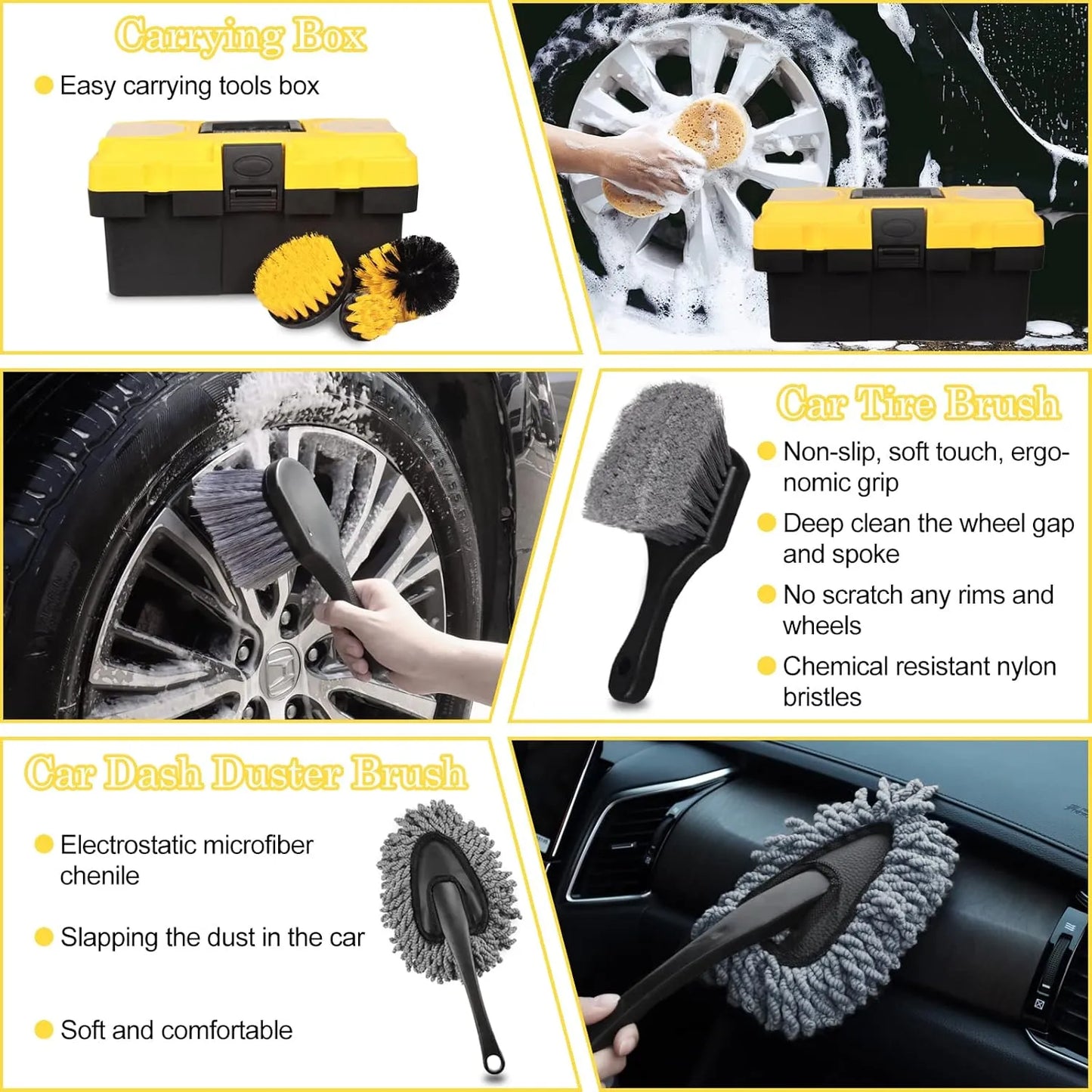 27PCS Complete Car Detailing Kit – Interior, Exterior, Wheels & Drill Brush Set