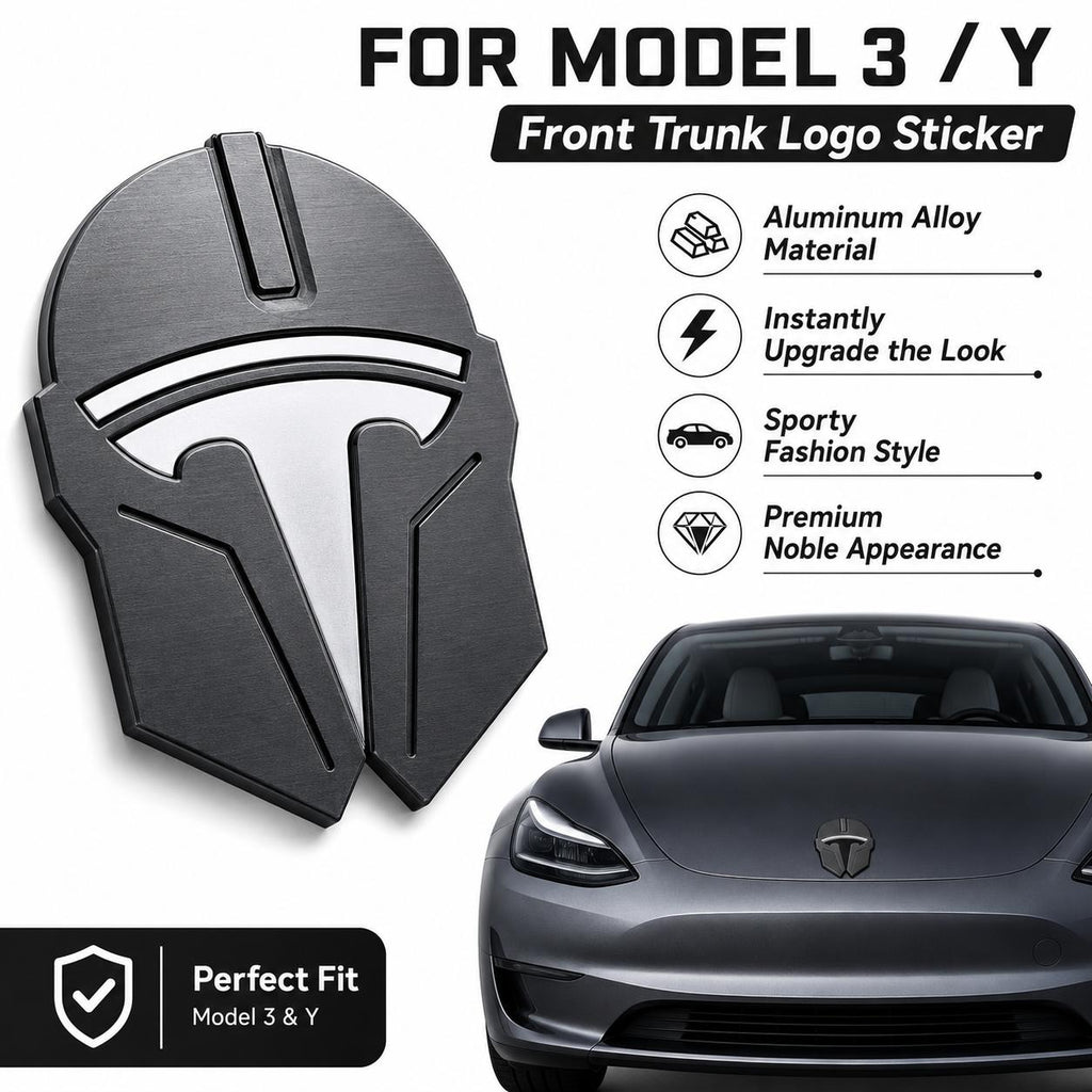 Mando Style Helmet Metal Car Emblem For Tesla Model 3 Y, Aluminum Alloy Badge With Rustproof CNC Finish