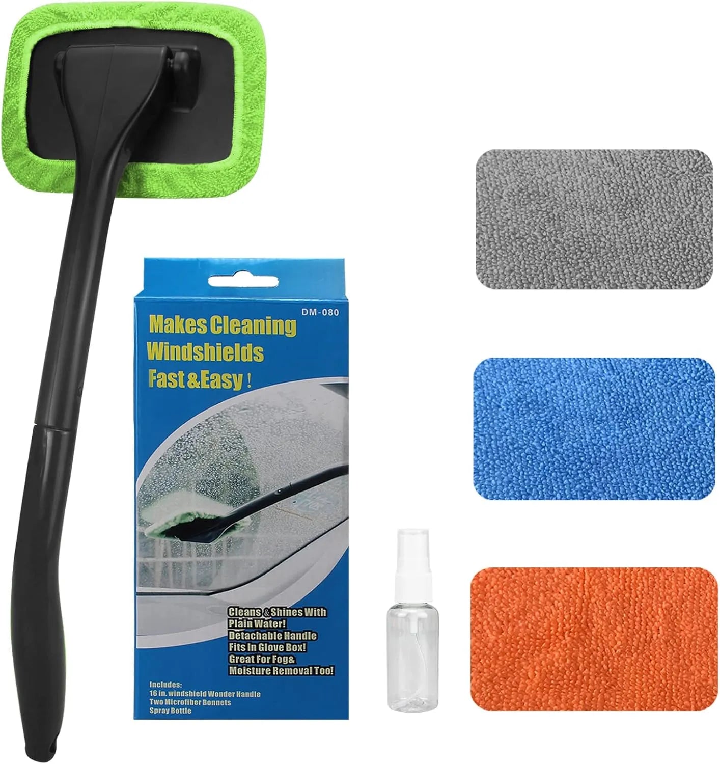 Car Windshield Cleaning Tool – Extendable Handle with 4 Reusable Microfiber Pads