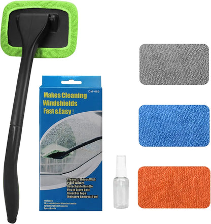 Car Windshield Cleaning Tool – Extendable Handle with 4 Reusable Microfiber Pads