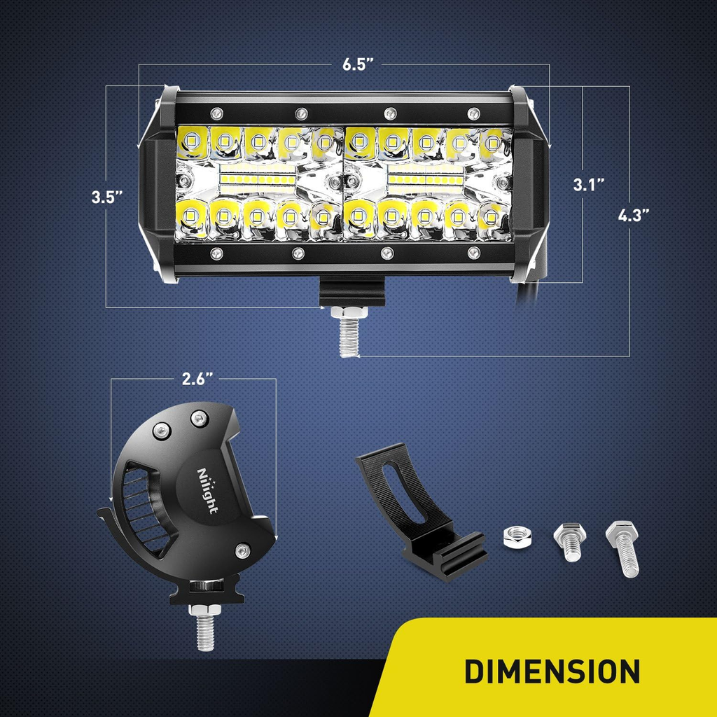 ZH303 6.5 Inch Led Work Light Bars 2-Pack, 120W Triple Rows Spot Flood Combo Driving Lamp with 16AWG Wiring Harness Kit for Offroad Truck SUV fyrasol