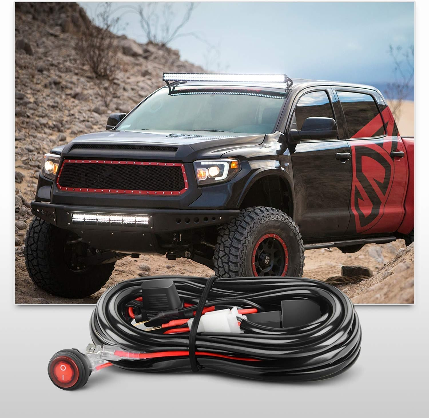 ZH303 6.5 Inch Led Work Light Bars 2-Pack, 120W Triple Rows Spot Flood Combo Driving Lamp with 16AWG Wiring Harness Kit for Offroad Truck SUV fyrasol