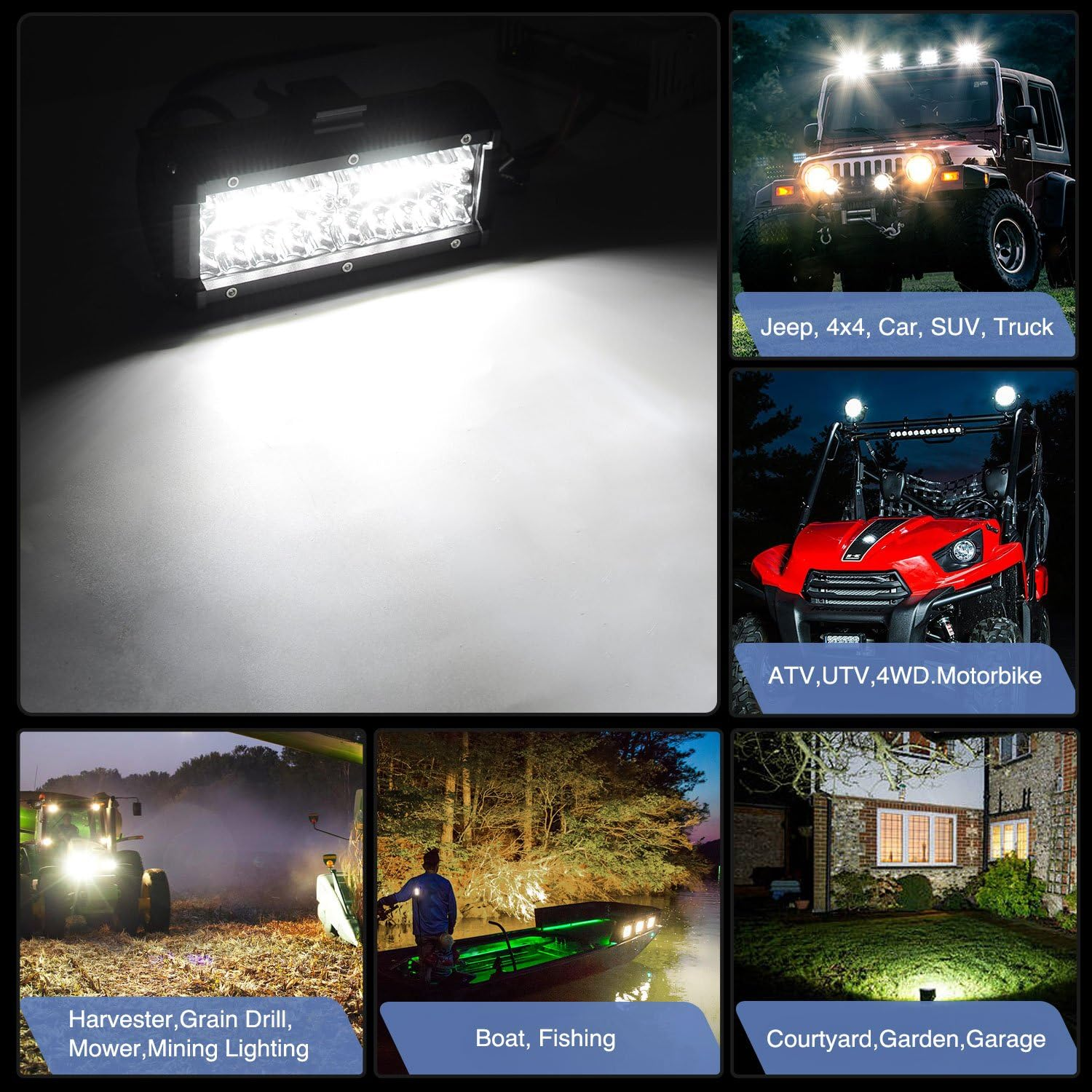 ZH303 6.5 Inch Led Work Light Bars 2-Pack, 120W Triple Rows Spot Flood Combo Driving Lamp with 16AWG Wiring Harness Kit for Offroad Truck SUV fyrasol