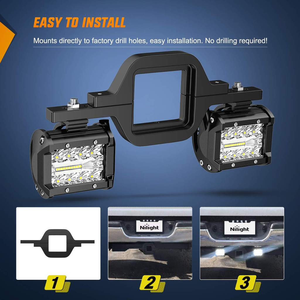 2 Pcs 4 Inch 60W Led Pods with 2 Inch Tow Hitch Mounting Brackets Backup Reverse Lights Rear Light Bar for Pickup ATV SUV Truck Trailer Boat fyrasol