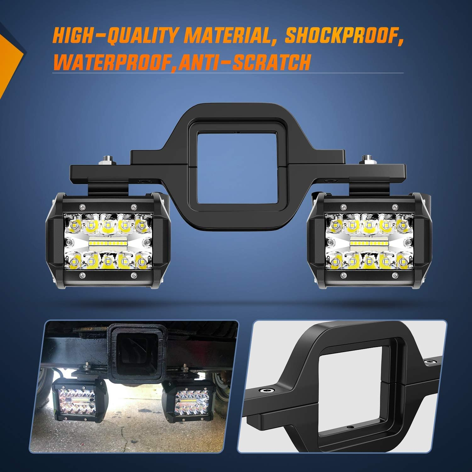 2 Pcs 4 Inch 60W Led Pods with 2 Inch Tow Hitch Mounting Brackets Backup Reverse Lights Rear Light Bar for Pickup ATV SUV Truck Trailer Boat fyrasol