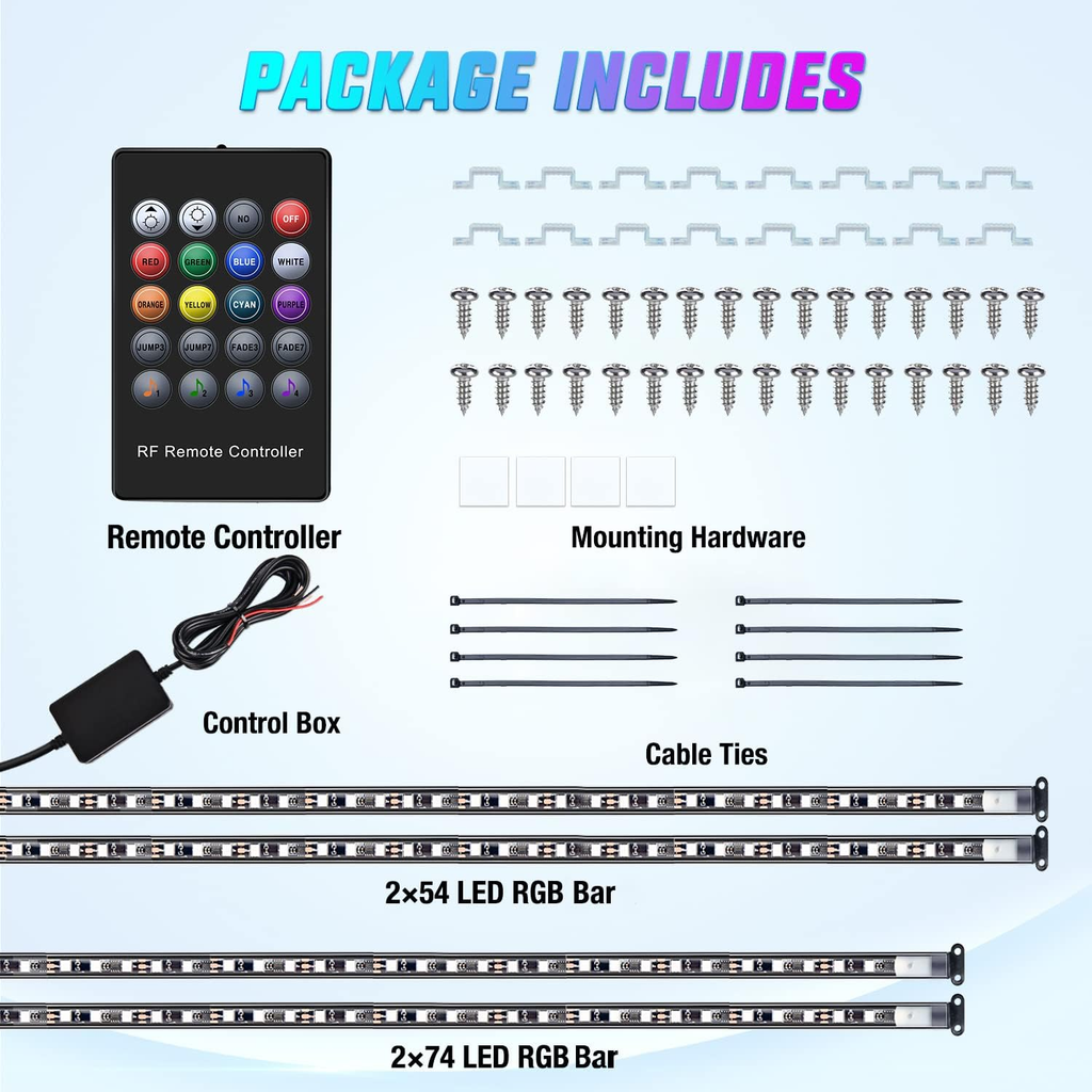 TL-31 2-piece 60-inch RGB Truck Bed Light Strip Kit 180 LED RF Remote Control fyrasol
