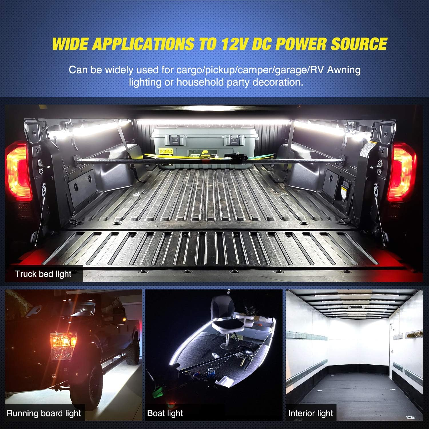 3PCS 60 Inch Truck Bed Light Kit 270 LEDs | Waterproof Cargo LED Light Strips with On/Off Switch fyrasol