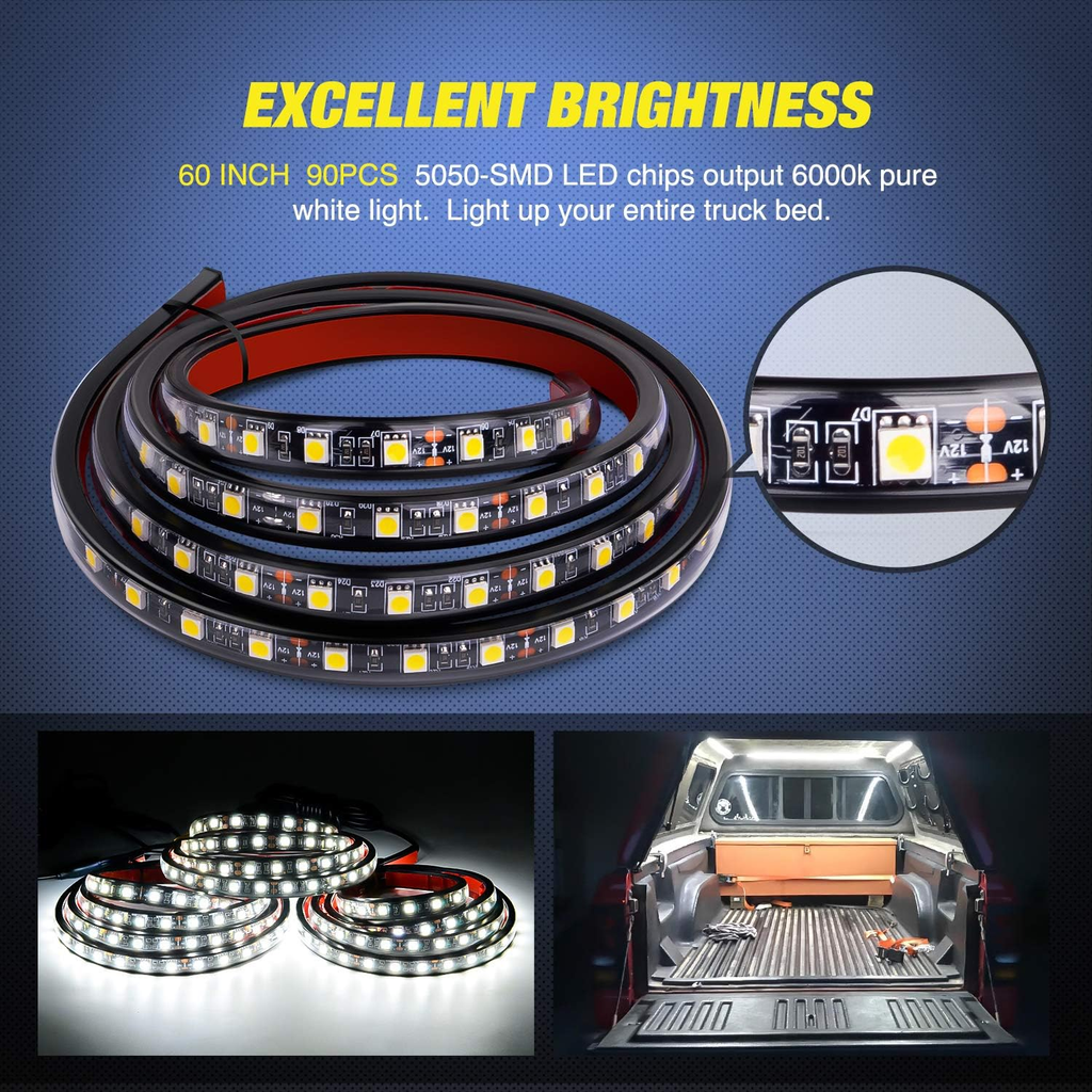 3PCS 60 Inch Truck Bed Light Kit 270 LEDs | Waterproof Cargo LED Light Strips with On/Off Switch fyrasol