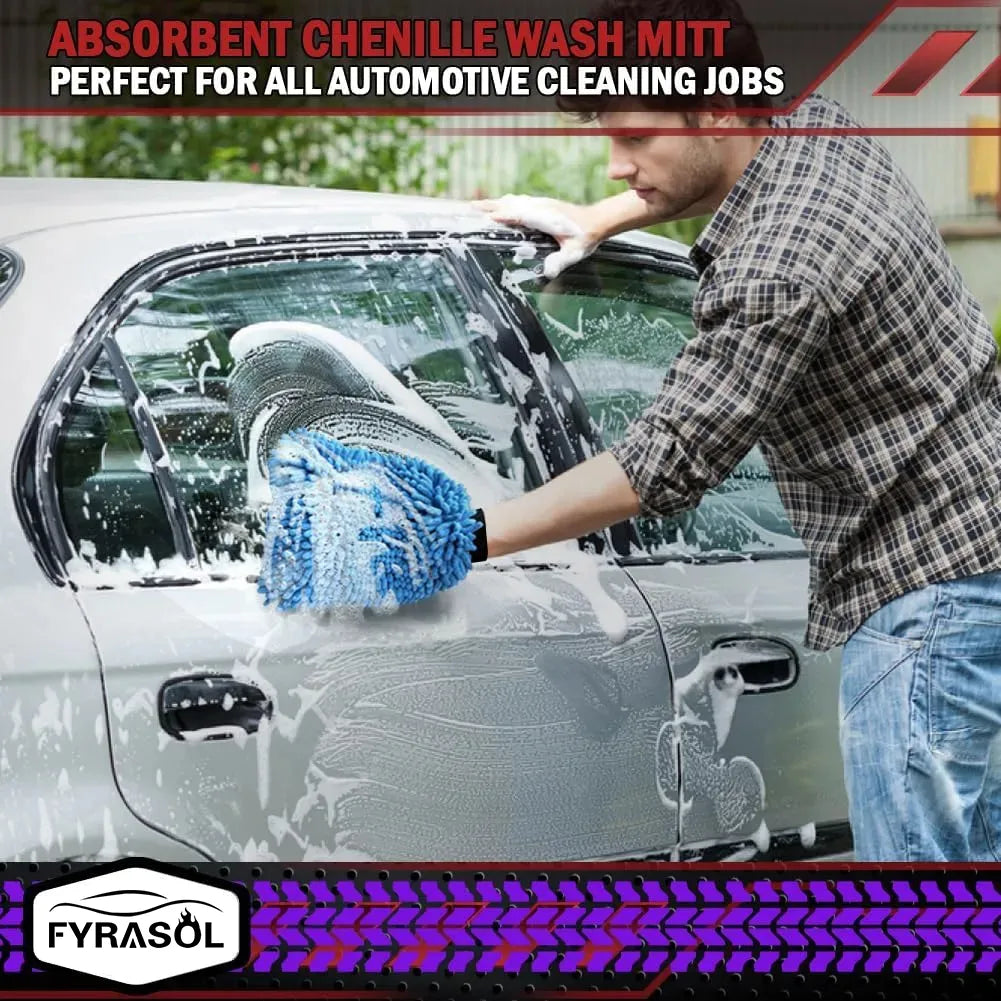 Chenille Microfiber Car Cleaning Mitts 2-Pack - Safely Clean Car Paint, Powerfully Remove Dirt