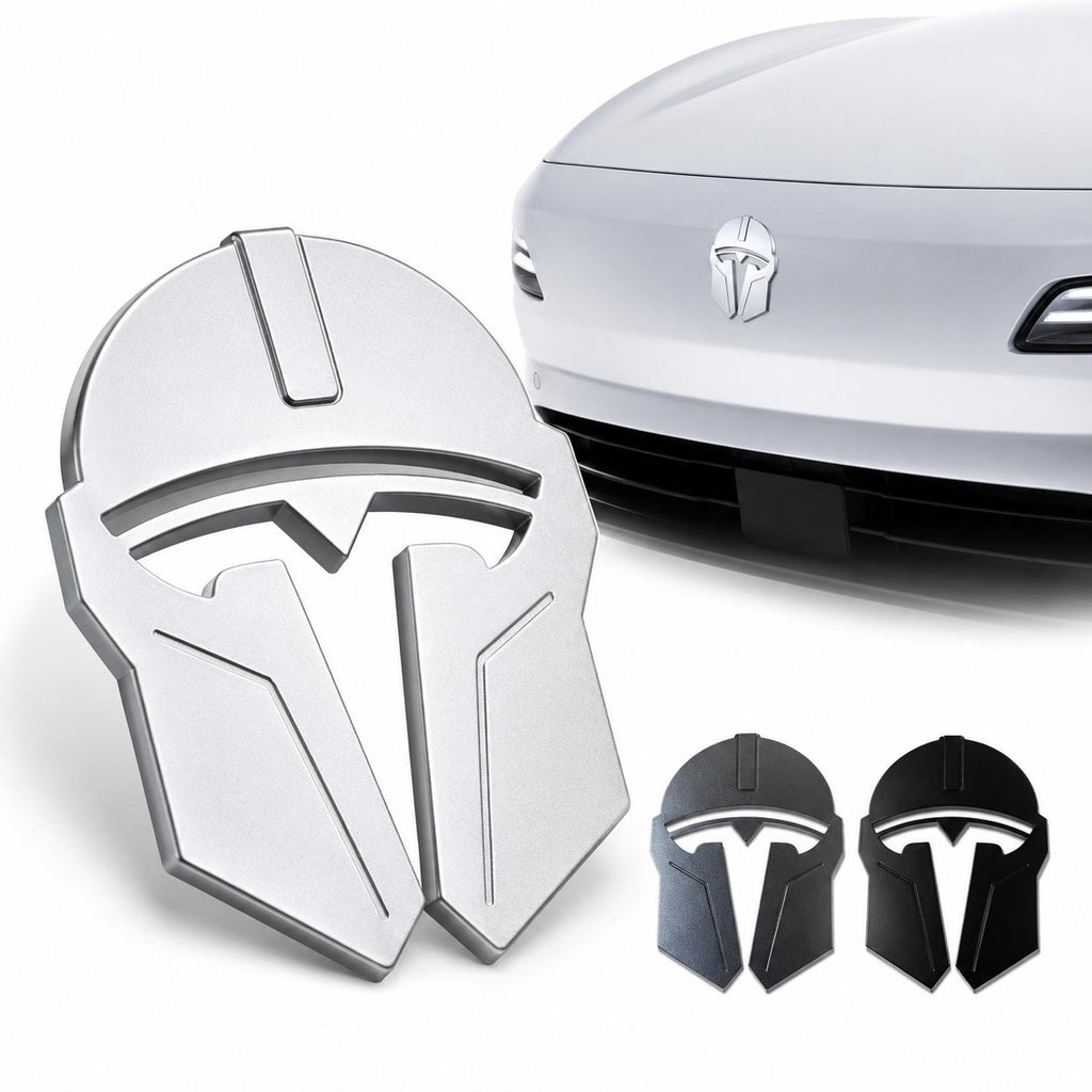 Mando Style Helmet Metal Car Emblem For Tesla Model 3 Y, Aluminum Alloy Badge With Rustproof CNC Finish