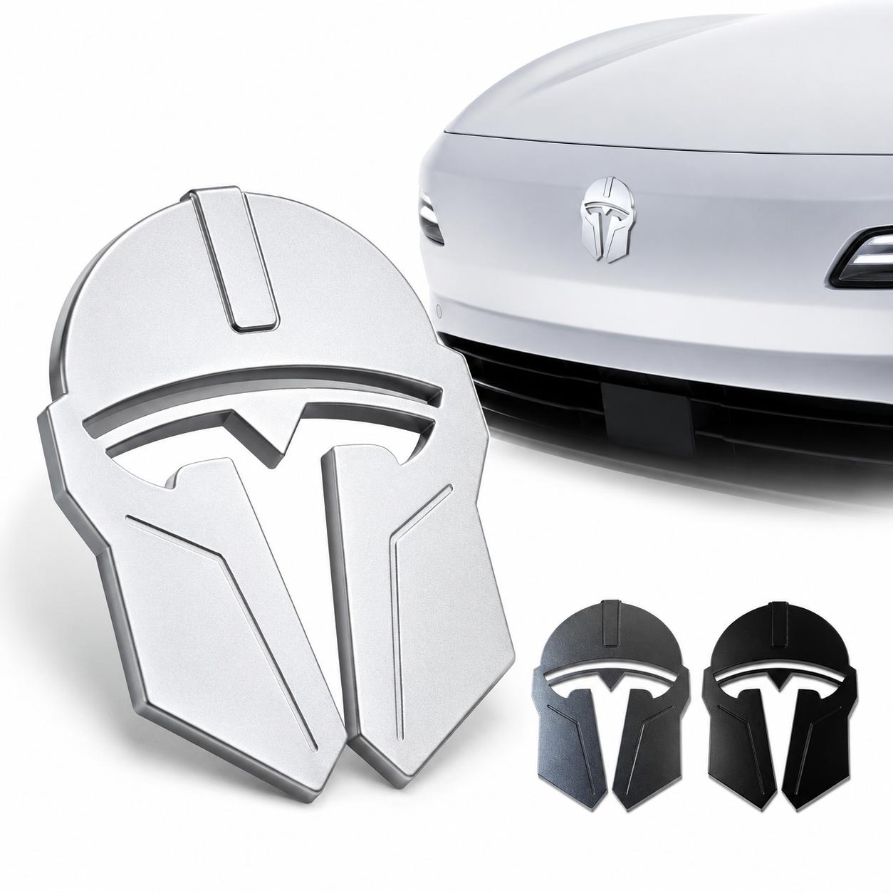 Mando Style Helmet Metal Car Emblem For Tesla Model 3 Y, Aluminum Alloy Badge With Rustproof CNC Finish