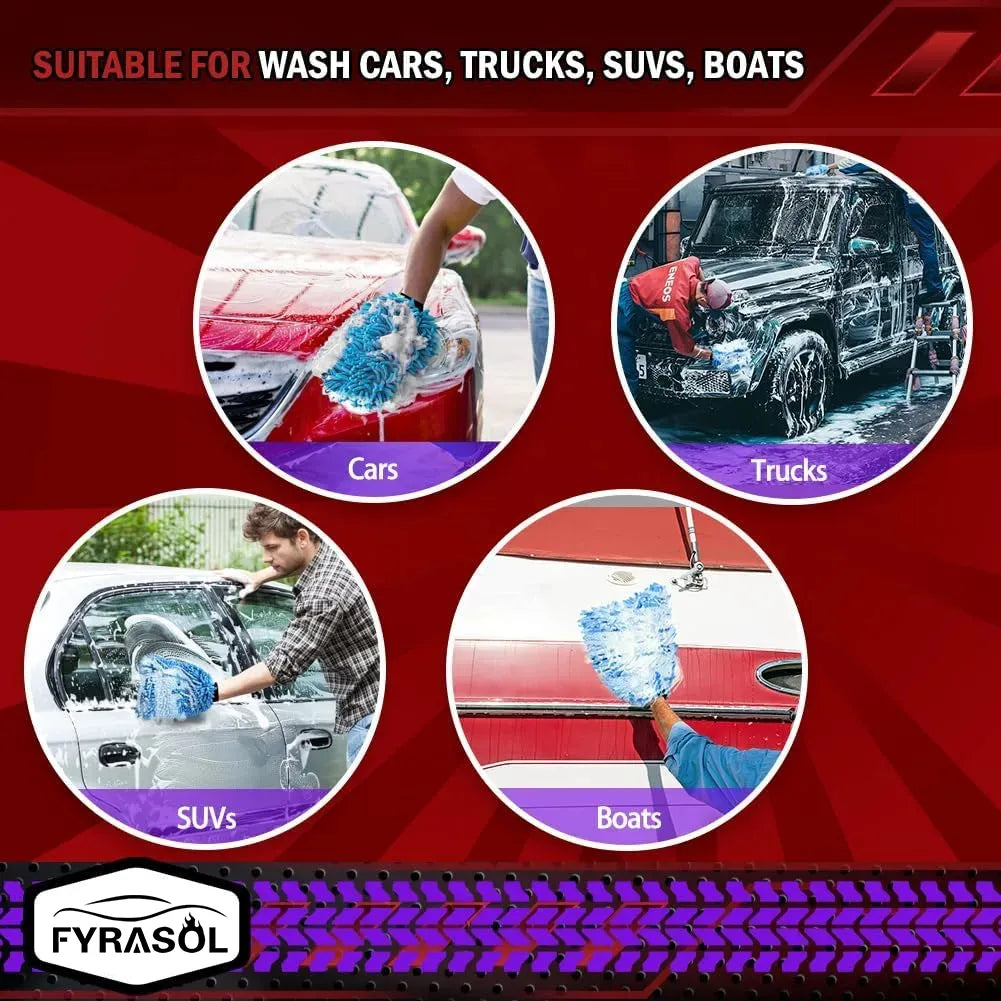 Chenille Microfiber Car Cleaning Mitts 2-Pack - Safely Clean Car Paint, Powerfully Remove Dirt