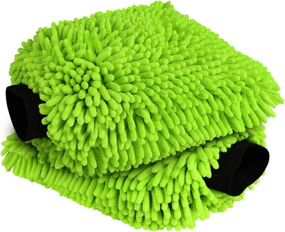 Chenille Microfiber Car Cleaning Mitts 2-Pack - Safely Clean Car Paint, Powerfully Remove Dirt