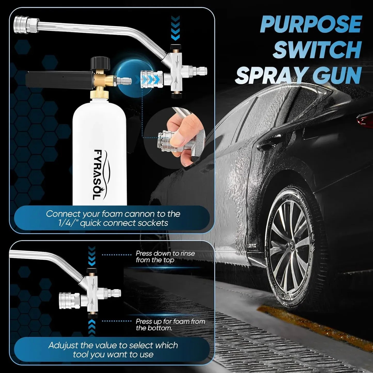 Powerful Foam Cannon Kit for Car Detailing – Dual Connector & Multi-Angle Spray Tips