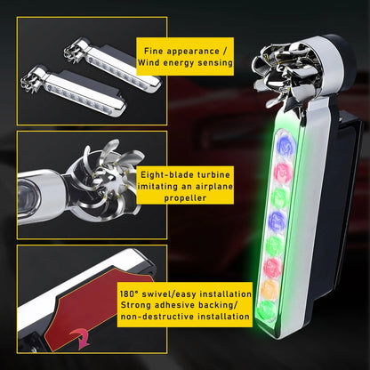 Wind Powered Vehicle Lights, 8 LED Waterproof Car Wind Energy Daytime Light, Auto LED Daytime Running Lights No External Power Supply, Universal Car Accessories