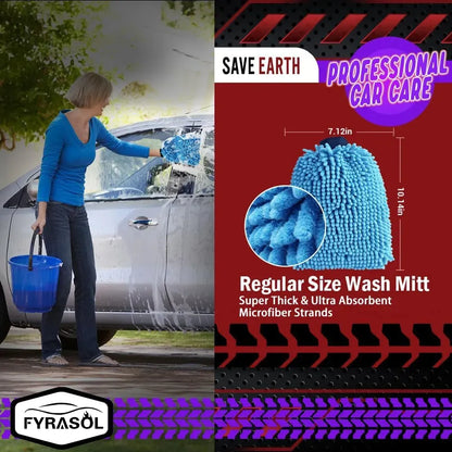 Chenille Microfiber Car Cleaning Mitts 2-Pack - Safely Clean Car Paint, Powerfully Remove Dirt