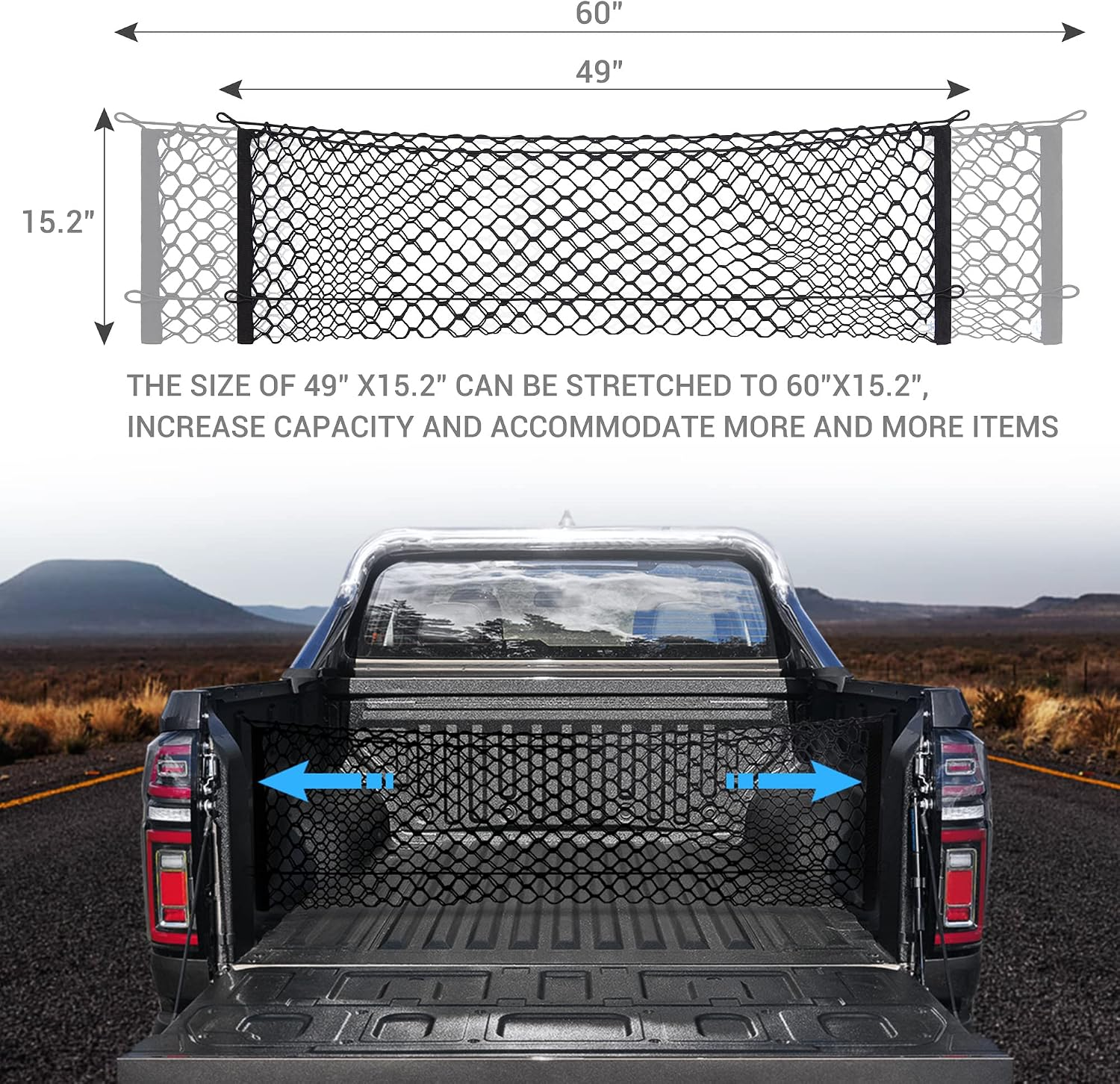 Truck bed net Flexible pickup bed net with 4 metal carabiners Chevrolet Silverado Ford truck fyrasol