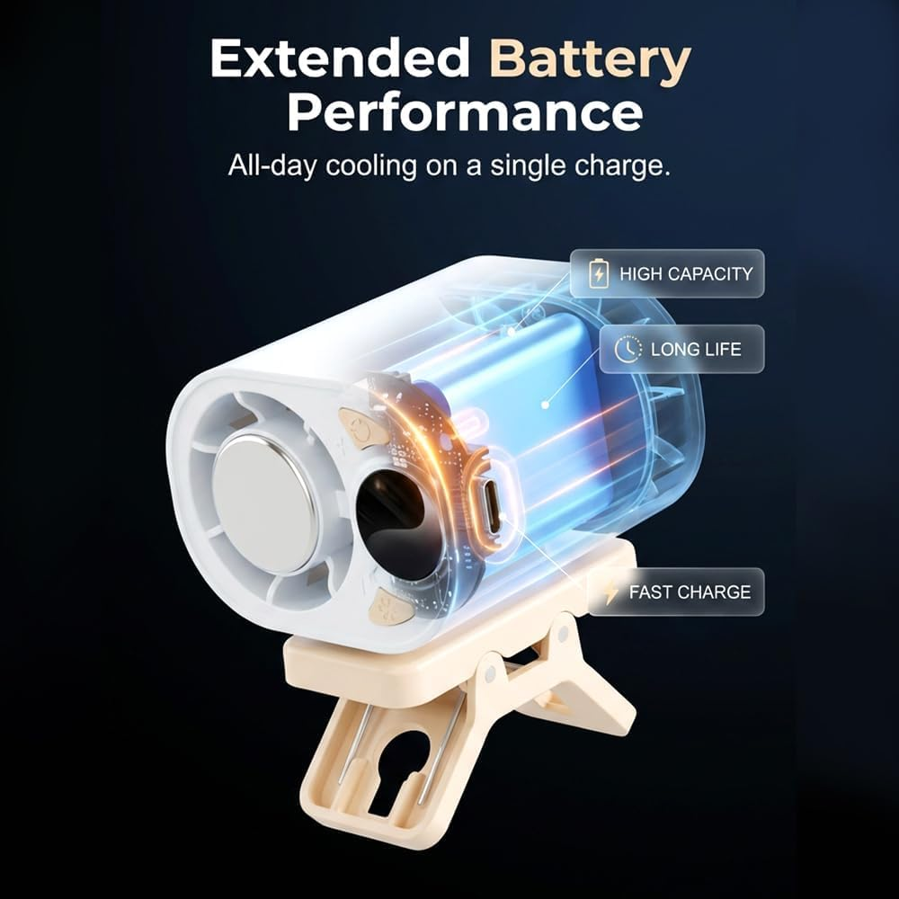 Hands-Free Personal Cooling Fan with LED Display, Upgraded Car Clip On Cooling Fan, Portable AC Fan with 360° Rotation for Car Visor & Roof Handles, Waist & Umbrella fyrasol