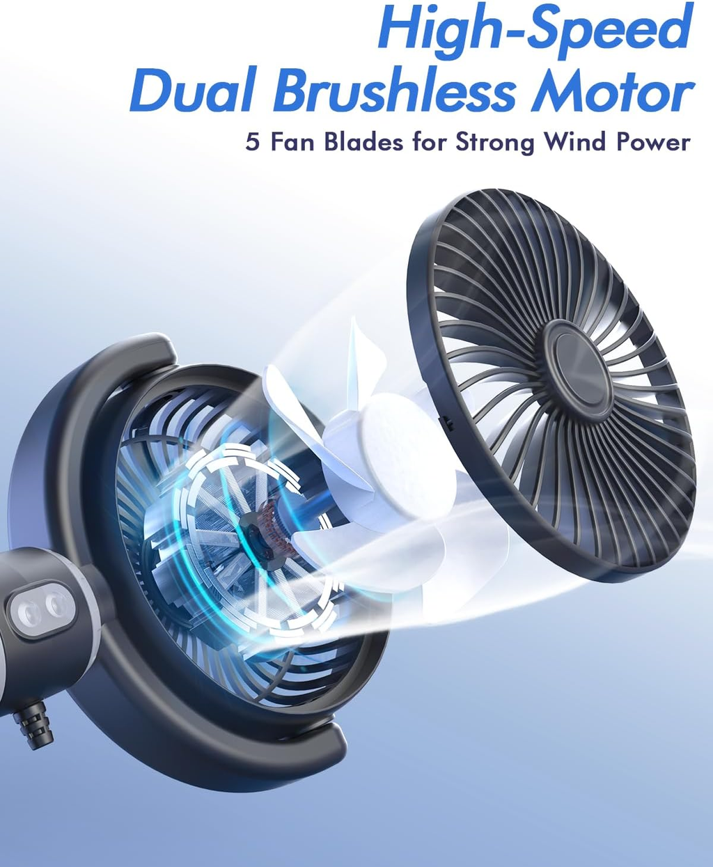 USB Car Cooling Fans for Backseat: Dual Head Car Fan for Kids 3 Speeds 360° Rotatable Vehicle Rear Headrest Fans 5V/2A Powerful Electric Air Circulation Fan for Sedan SUV RV Truck fyrasol