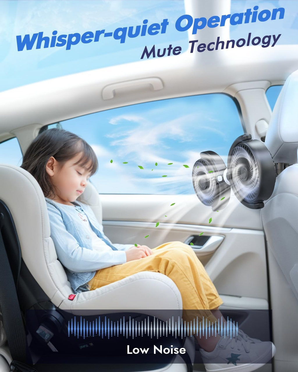 USB Car Cooling Fans for Backseat: Dual Head Car Fan for Kids 3 Speeds 360° Rotatable Vehicle Rear Headrest Fans 5V/2A Powerful Electric Air Circulation Fan for Sedan SUV RV Truck fyrasol