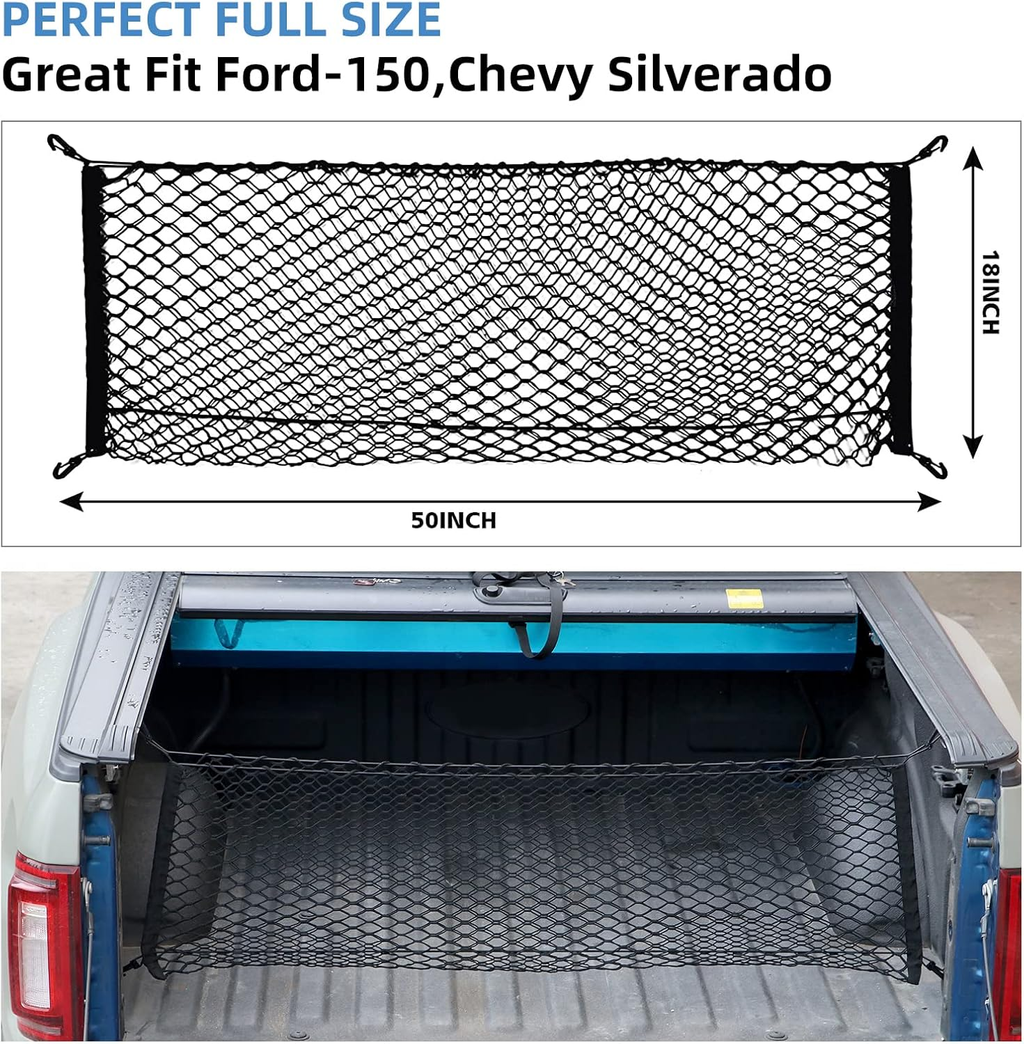 Truck Bed Cargo Net High Elastic Cargo Net with Storage Bag and 8 rustproof Buckles, Ideal for ATV, SUV, UTV, Truck and Boat Use fyrasol