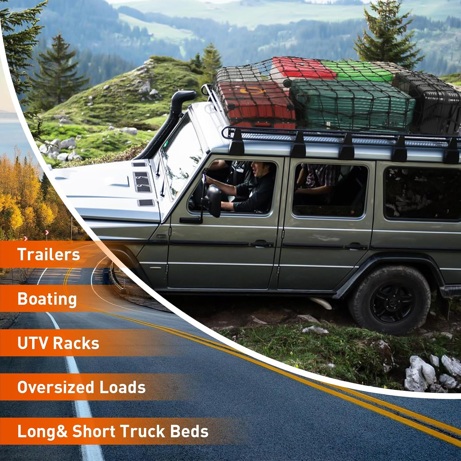 Heavy Duty Cargo Net for Pickup Truck Bed - 5' x 7' Stretches to 15' x 21' - Sturdy Latex Bungee Net Mesh fyrasol