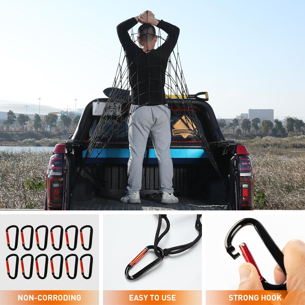 Heavy Duty Cargo Net for Pickup Truck Bed - 5' x 7' Stretches to 15' x 21' - Sturdy Latex Bungee Net Mesh fyrasol