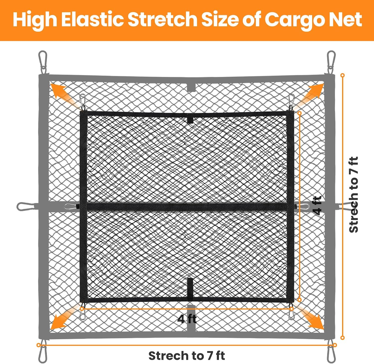 Elastic Truck Bed Net for F150 Tacoma Silverado Sierra RAM Cybertruck | Expands 4x4 to 7x7 ft fyrasol