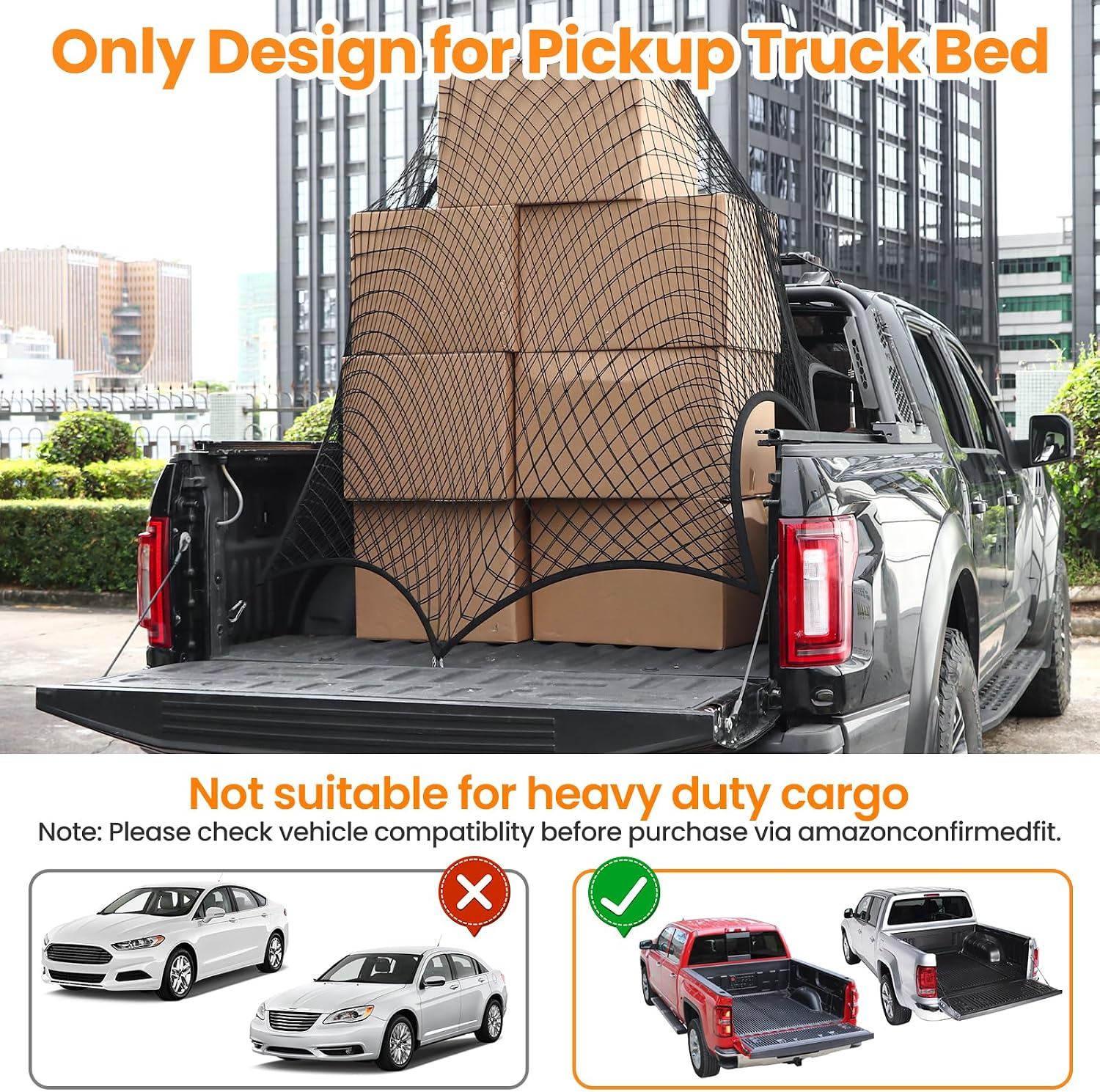 Elastic Truck Bed Net for F150 Tacoma Silverado Sierra RAM Cybertruck | Expands 4x4 to 7x7 ft fyrasol