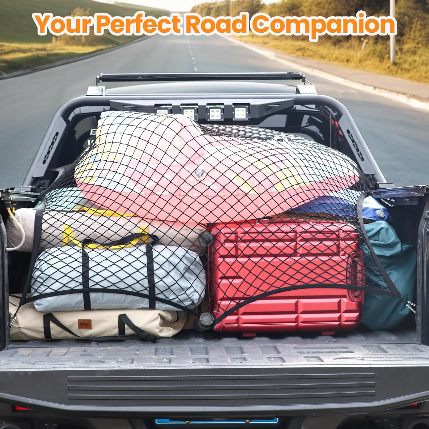 Elastic Truck Bed Net for F150 Tacoma Silverado Sierra RAM Cybertruck | Expands 4x4 to 7x7 ft fyrasol