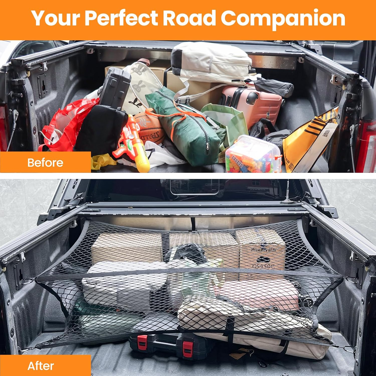 Elastic Truck Bed Net for F150 Tacoma Silverado Sierra RAM Cybertruck | Expands 4x4 to 7x7 ft fyrasol