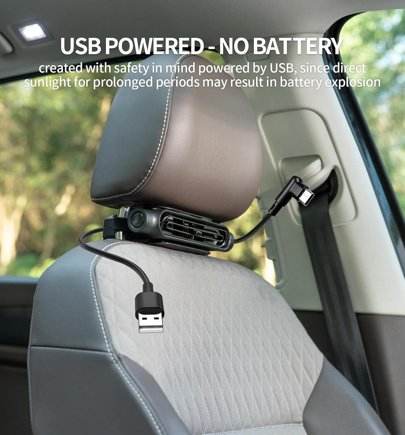 Car Fan for Backseat - 3 Speeds 360° Rotation Dual Head USB Back Seat Cooling Fan Kids Baby Quiet Fan with LED Display for Almost Vehicle Jeep Van RV Truck fyrasol