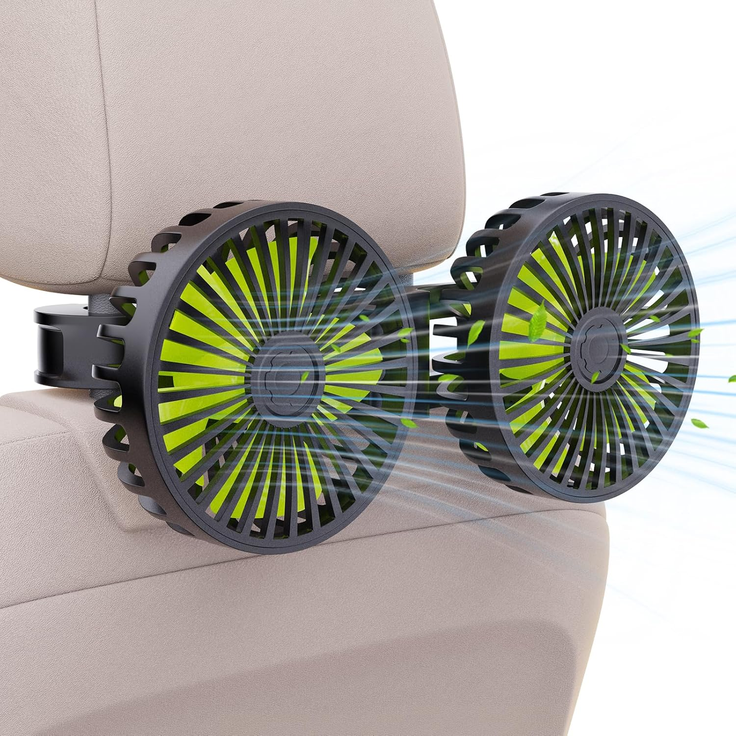 USB Car Cooling Fans for Backseat: Dual Head Car Fan for Kids 3 Speeds 360° Rotatable Vehicle Rear Headrest Fans 5V/2A Powerful Electric Air Circulation Fan for Sedan SUV RV Truck fyrasol