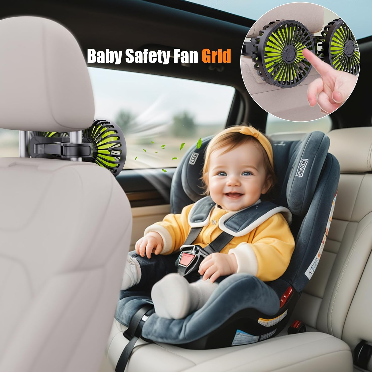 USB Car Cooling Fans for Backseat: Dual Head Car Fan for Kids 3 Speeds 360° Rotatable Vehicle Rear Headrest Fans 5V/2A Powerful Electric Air Circulation Fan for Sedan SUV RV Truck fyrasol