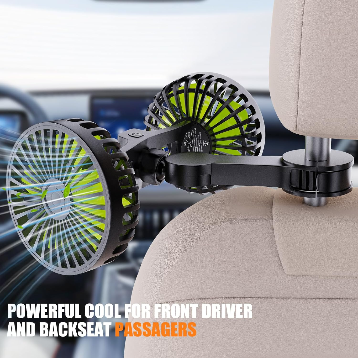 USB Car Cooling Fans for Backseat: Dual Head Car Fan for Kids 3 Speeds 360° Rotatable Vehicle Rear Headrest Fans 5V/2A Powerful Electric Air Circulation Fan for Sedan SUV RV Truck fyrasol