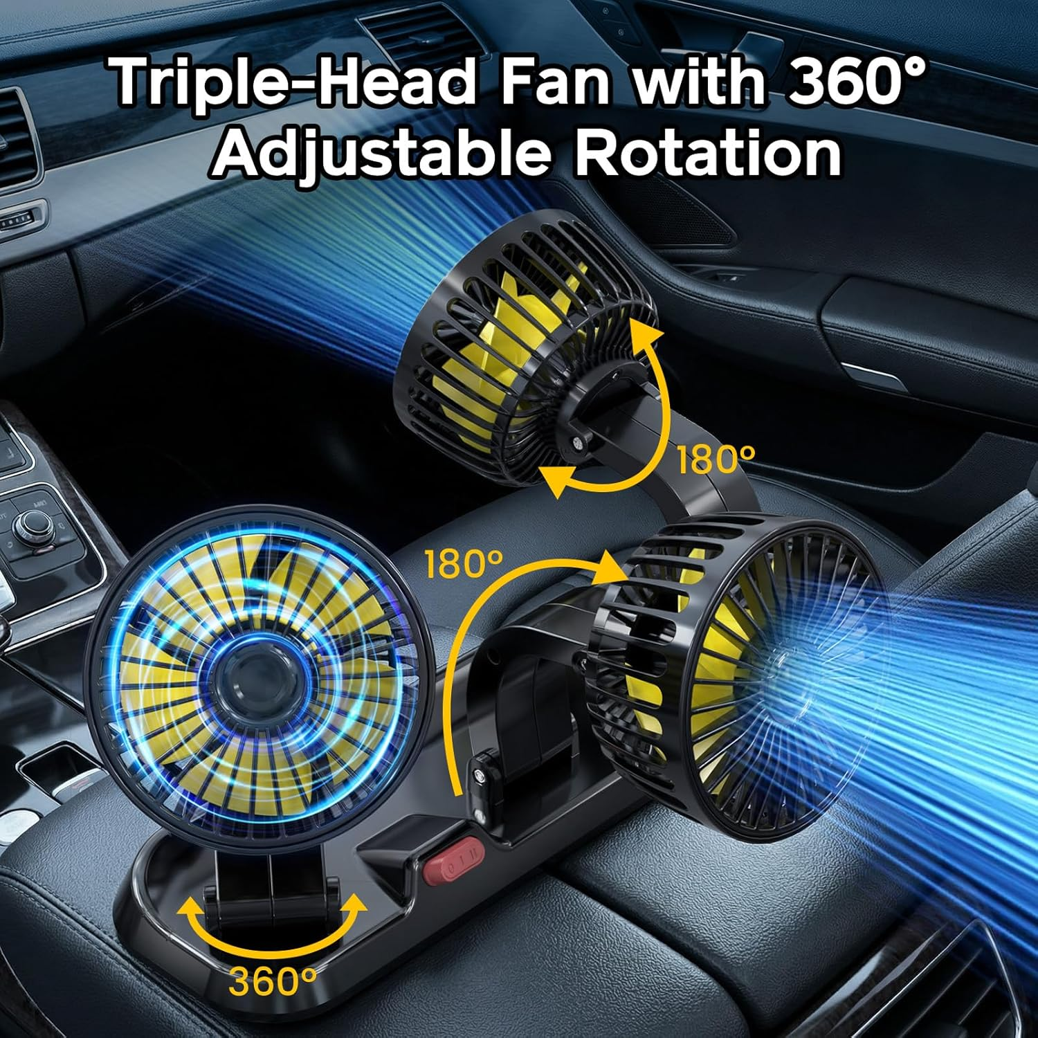 Portable 3-Head Car Cooling Fan, Fans for Vehicles Cars Trucks Dashboard (Cigarette Lighter Plug, No Battery) fyrasol