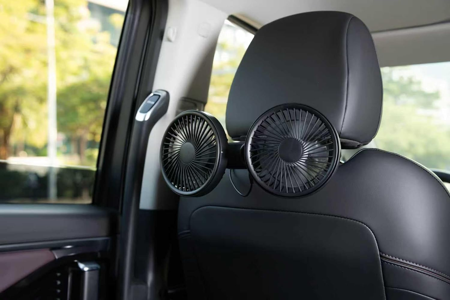 Car Fan for Backseat - 3 Speeds 360° Rotation Dual Head USB Back Seat Cooling Fan Kids Baby Quiet Fan with LED Display for Almost Vehicle Jeep Van RV Truck fyrasol