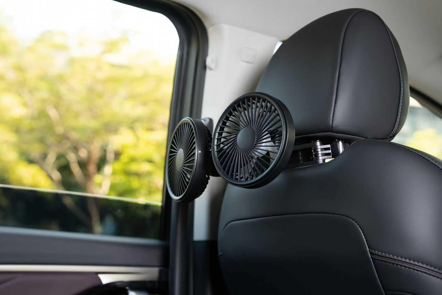 Car Fan for Backseat - 3 Speeds 360° Rotation Dual Head USB Back Seat Cooling Fan Kids Baby Quiet Fan with LED Display for Almost Vehicle Jeep Van RV Truck fyrasol