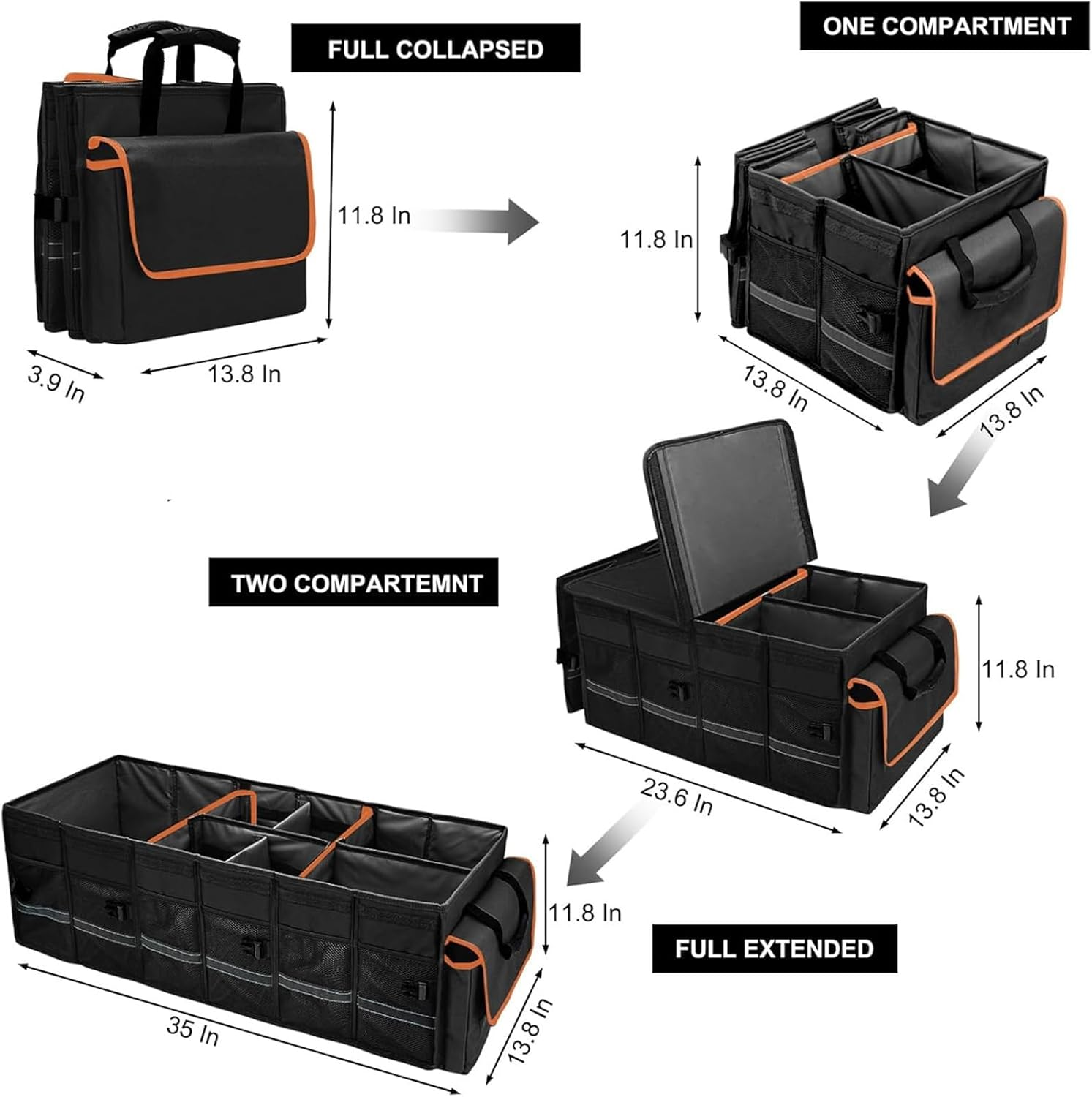 Car trunk organizer and storage Foldable suitcase with lid and removable shell fyrasol
