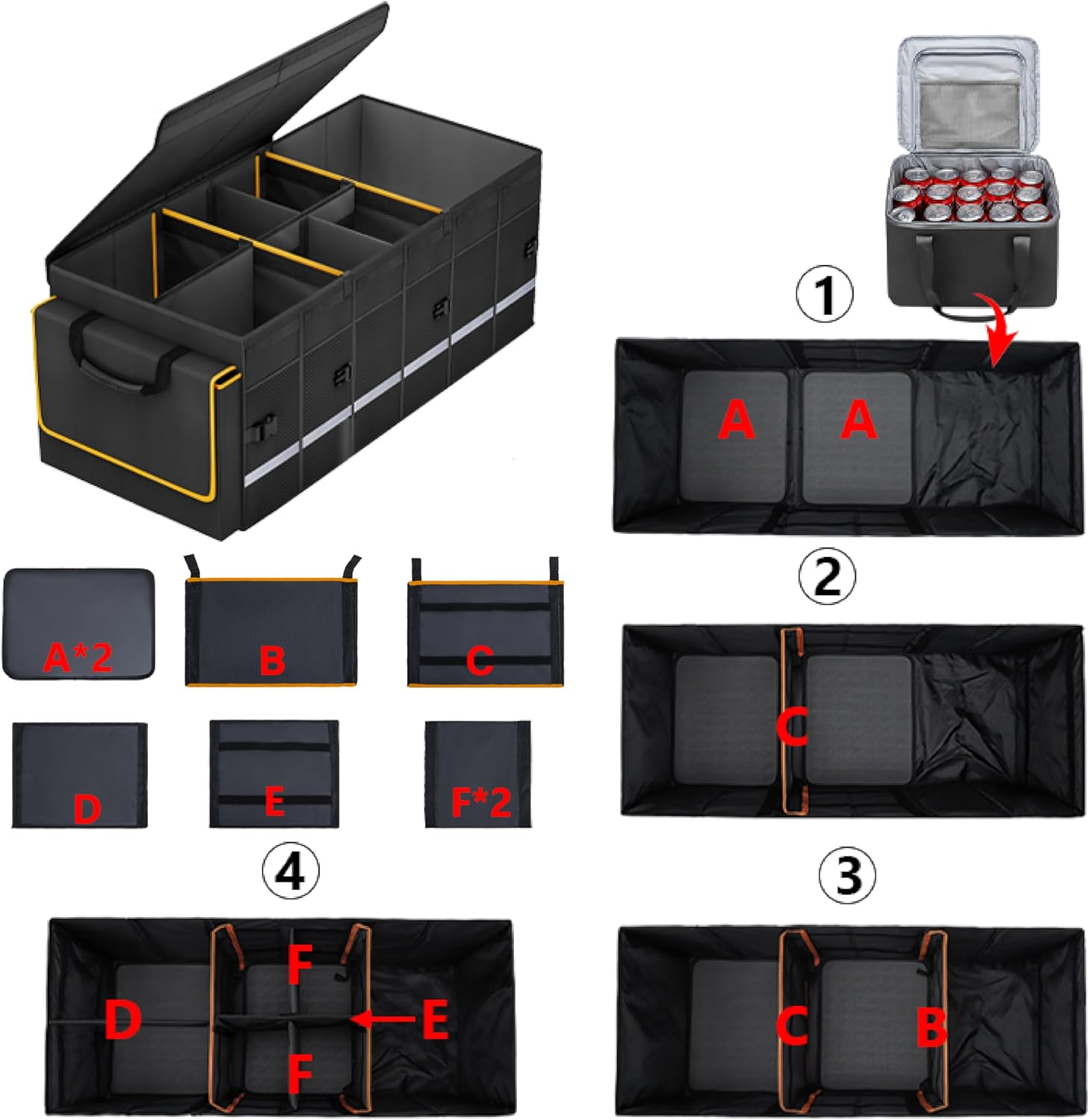 Car trunk organizer and storage Foldable suitcase with lid and removable shell fyrasol