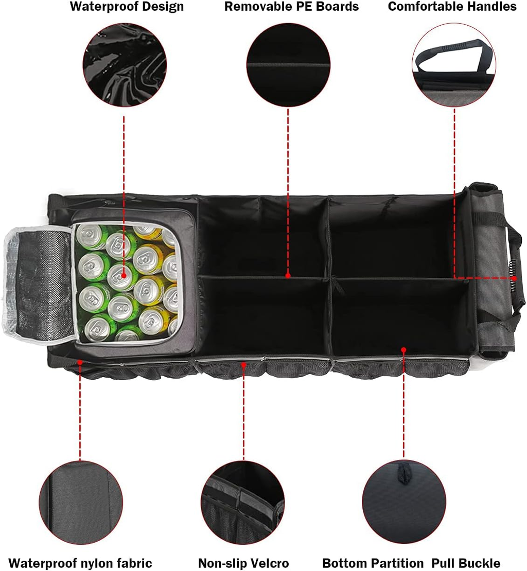 Large Trunk Organizer with Portable Leakproof Cooler Bag,Foldable Cover,Adjustable Securing Straps,Collapsible Trunk Organizer for Suv Car Truck Sedan fyrasol