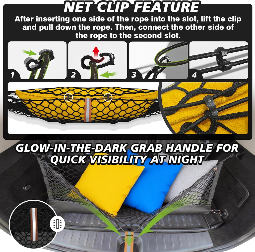 Truck Bed Cargo Net Trunk Netting Compatible with 2013-2026 Chevy Silverado & GMC Sierra 1500/2500HD/3500HD Accessories, Pickup Cargo Organizer SUV Sedan Storage Net w/Heavy Duty Carabiners fyrasol