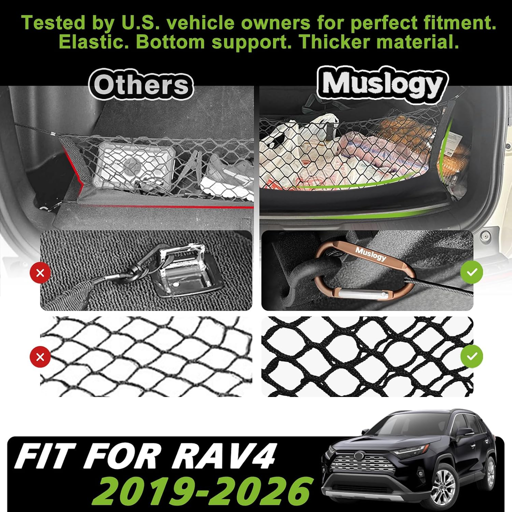 Truck Bed Cargo Net Trunk Netting Compatible with 2013-2026 Chevy Silverado & GMC Sierra 1500/2500HD/3500HD Accessories, Pickup Cargo Organizer SUV Sedan Storage Net w/Heavy Duty Carabiners fyrasol