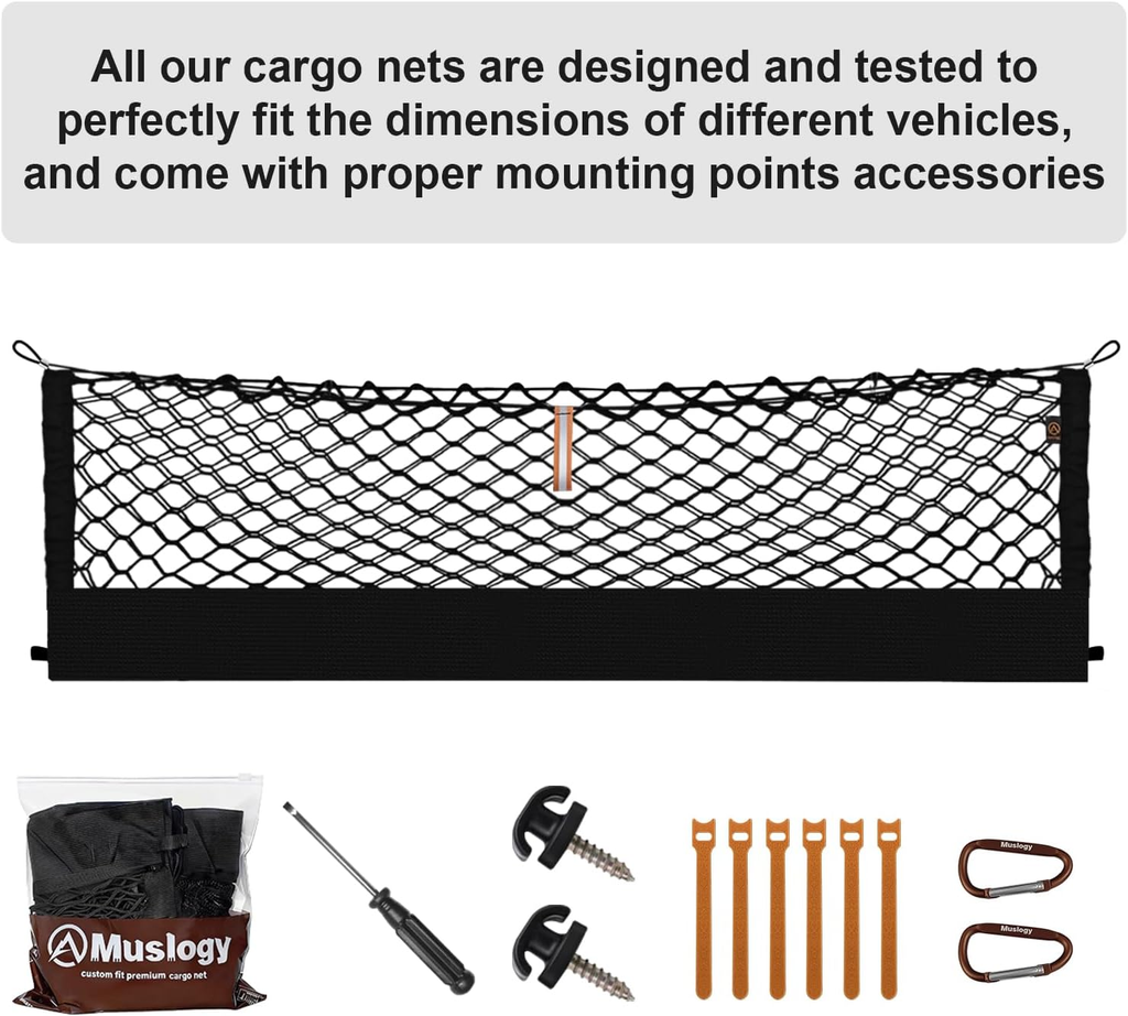 Truck Bed Cargo Net Trunk Netting Compatible with 2013-2026 Chevy Silverado & GMC Sierra 1500/2500HD/3500HD Accessories, Pickup Cargo Organizer SUV Sedan Storage Net w/Heavy Duty Carabiners fyrasol