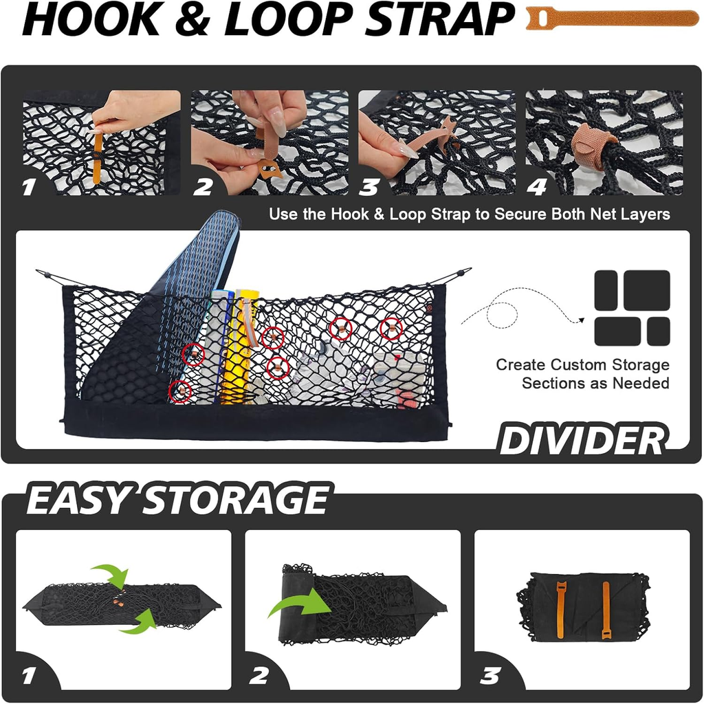 Truck Bed Cargo Net Trunk Netting Compatible with 2013-2026 Chevy Silverado & GMC Sierra 1500/2500HD/3500HD Accessories, Pickup Cargo Organizer SUV Sedan Storage Net w/Heavy Duty Carabiners fyrasol