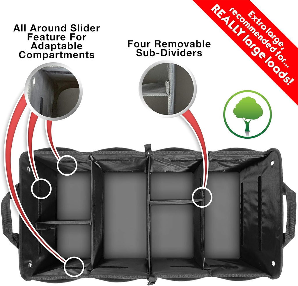 Car Trunk Organizer for SUV, Truck and Car Cargo Storage 6 Adjustable Compartments fyrasol