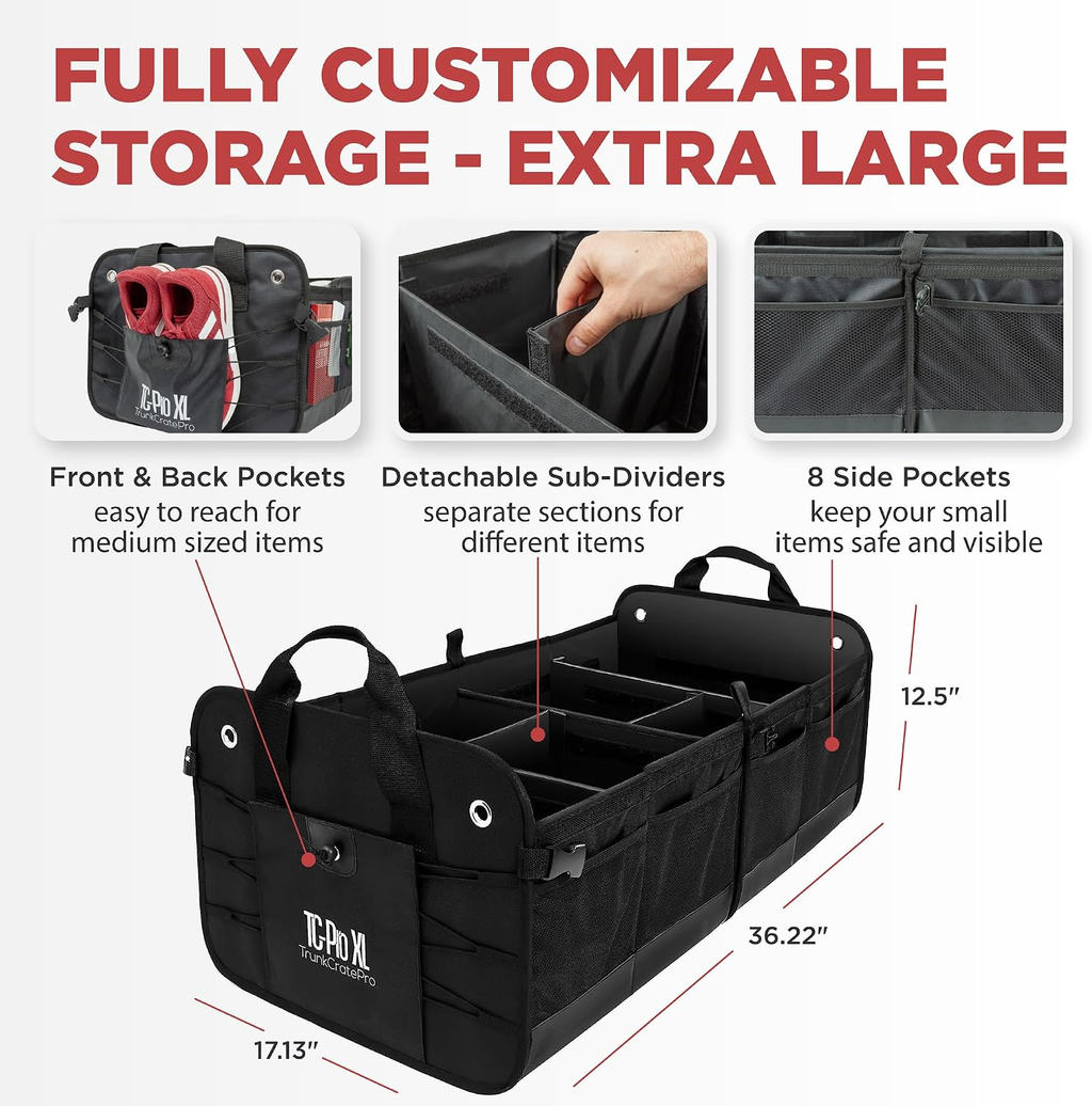 Car Trunk Organizer for SUV, Truck and Car Cargo Storage 6 Adjustable Compartments fyrasol
