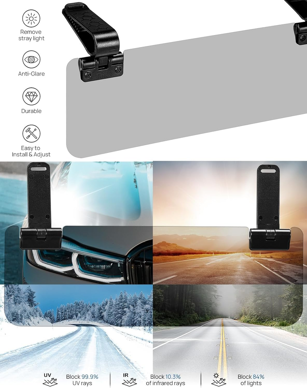 Fyrasol 2-Pack Car Sun Visor Extenders with PC Lens and Side Visors, Anti-Glare Car Sun Visor Extenders mysite