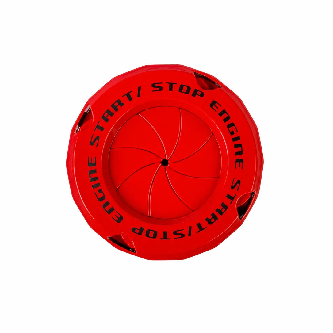 Closed red ignition cover prepared for custom artwork